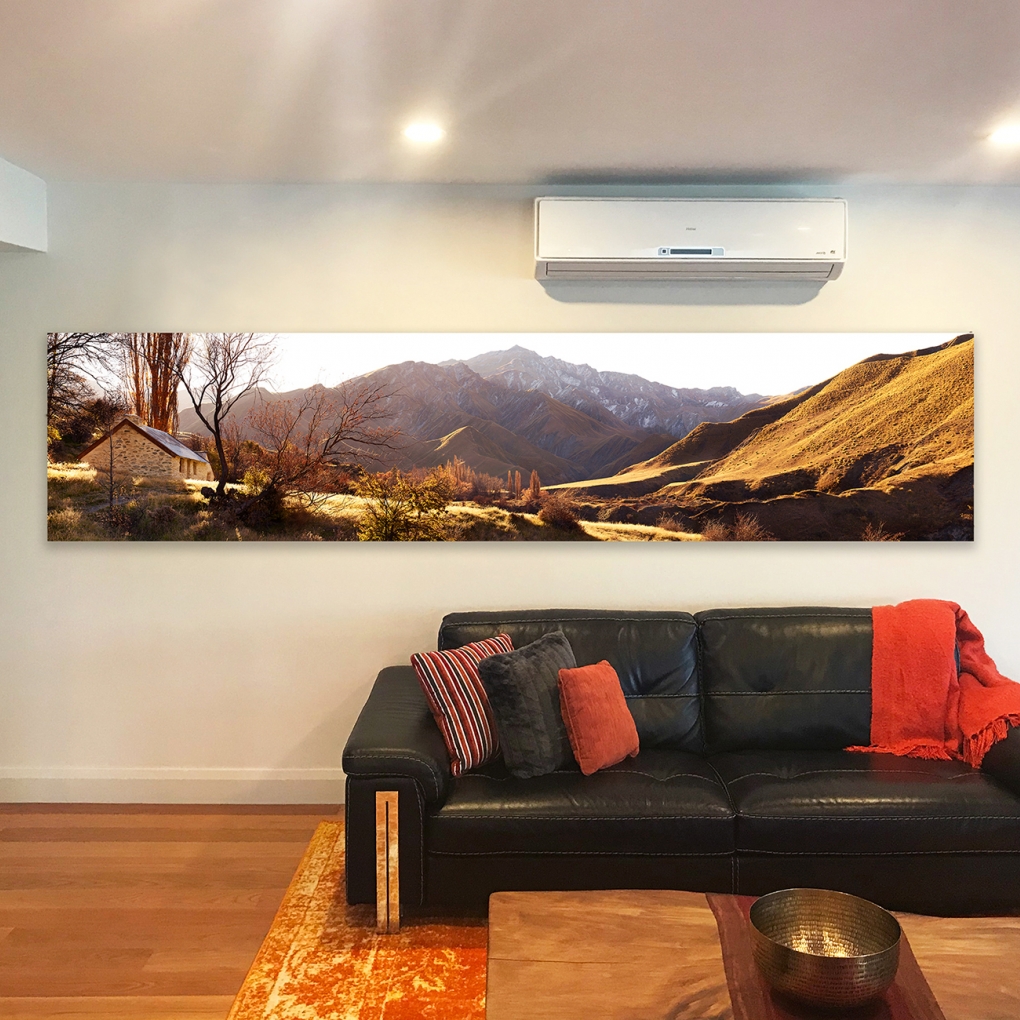 I superimposed a series of images for my clients, who chose "Valley Of Gold" as a stretched canvas, 798mm x 3550mm.
