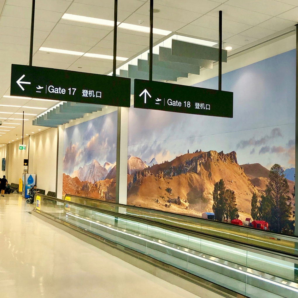 "King Of The Castle" 4m x 19m wide on textured fabric, Gate 17 departures, Auckland International Airport.